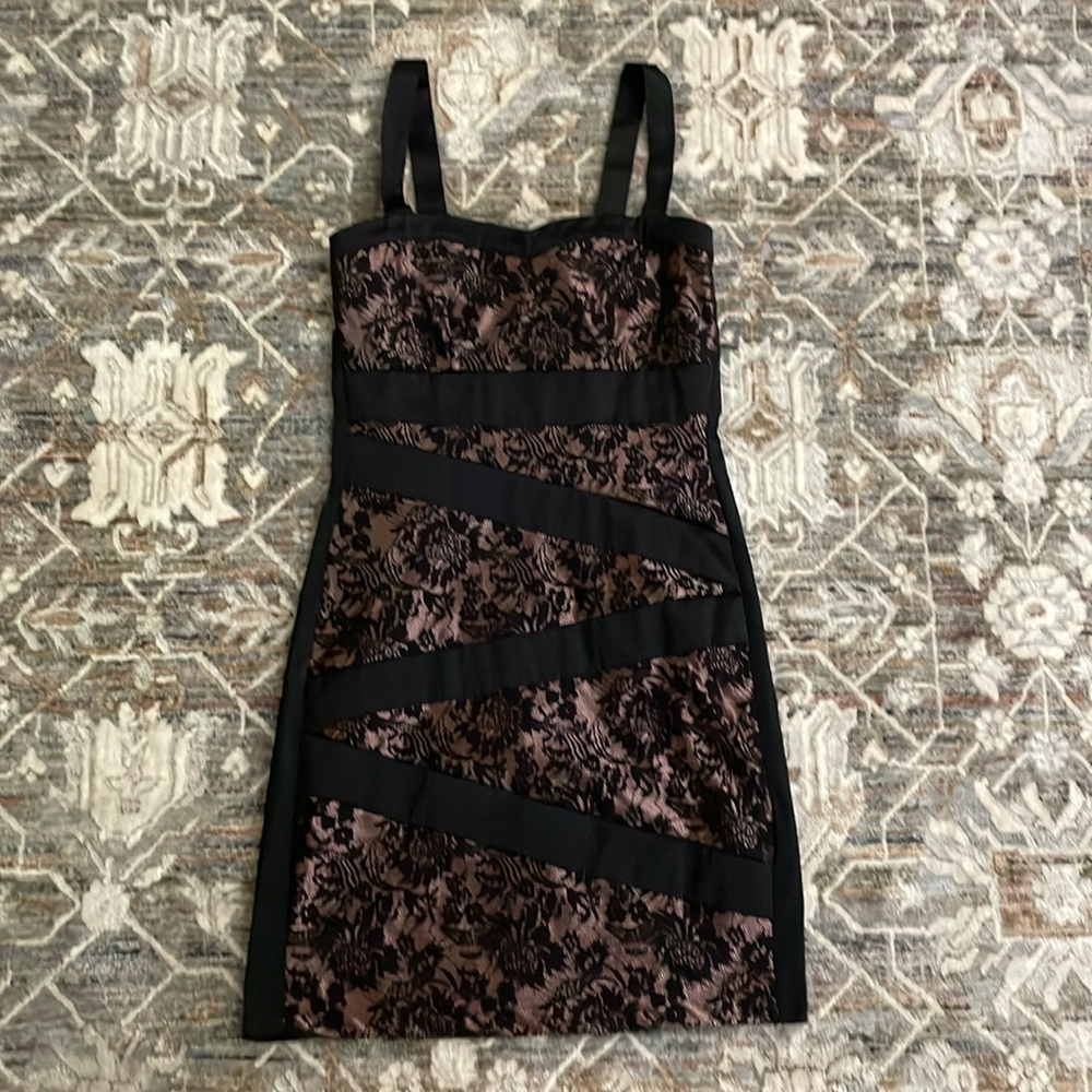 Vintage black and rose gold body con dress